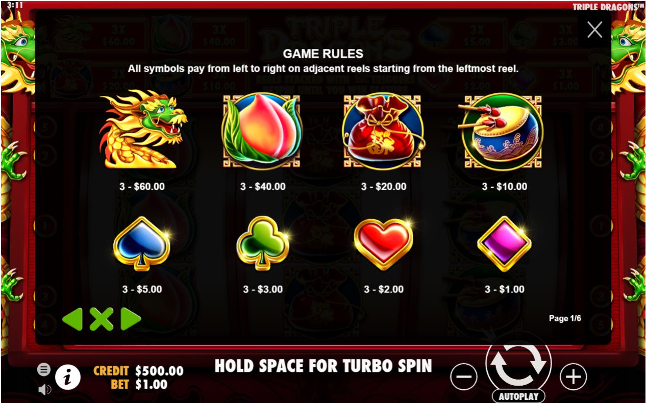 Pragmatic Play Triple Dragons asian slot gameplay preview main screen scatter symbols payout win